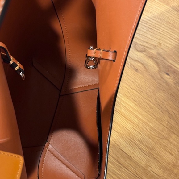 Steel Blue and Brown Leather Tote Bag with Cosmetic Pouch - Picture 5 of 12